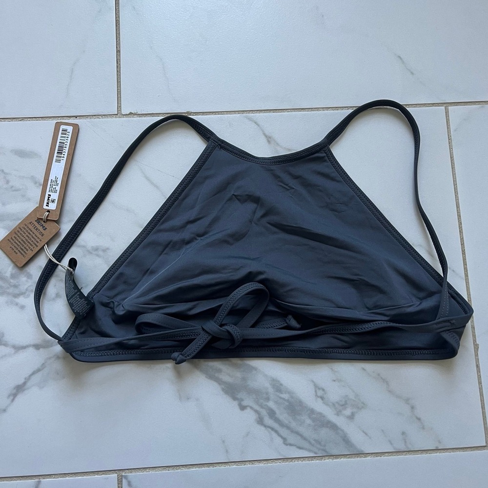 NWT Skims Women's Recycled Swim High Neck Top Gunmetal Gray Sz XXS